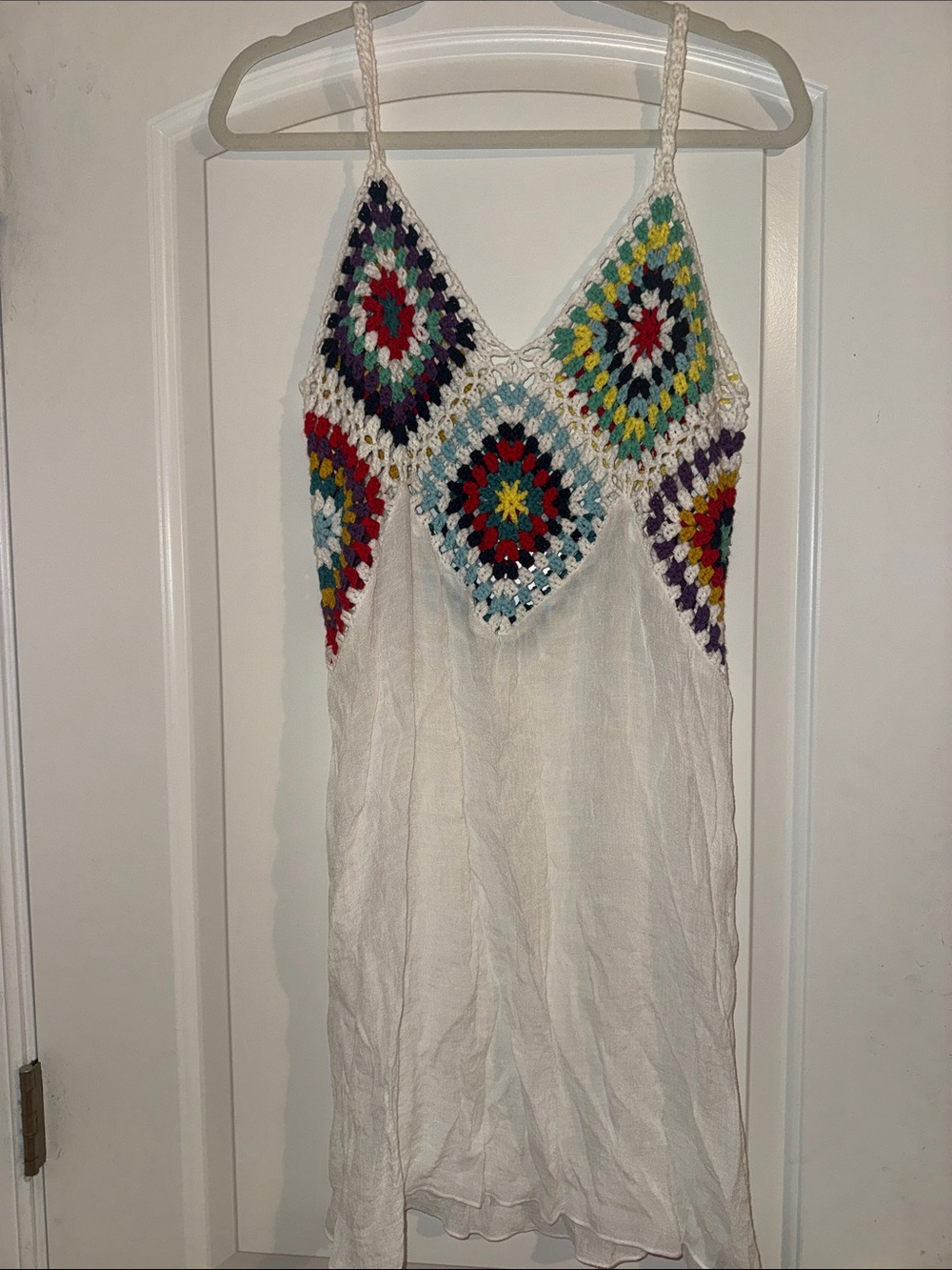 Cupshe Crochet Accent White Sundress with Colorful Diamond Panels